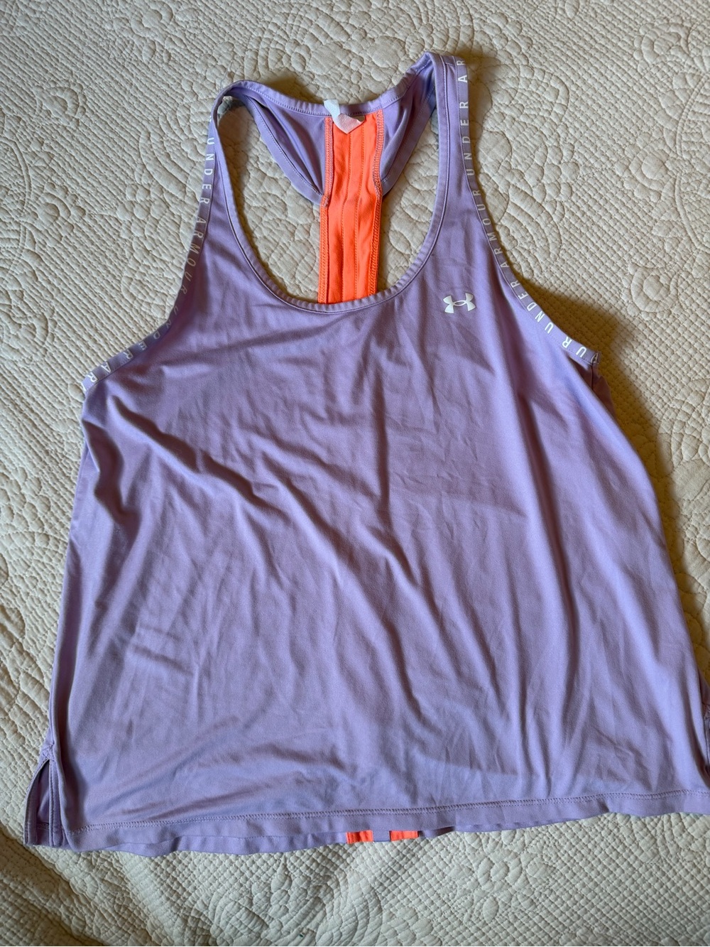 Under Armour Lavender Racerback Tank with Neon Orange Back Strip